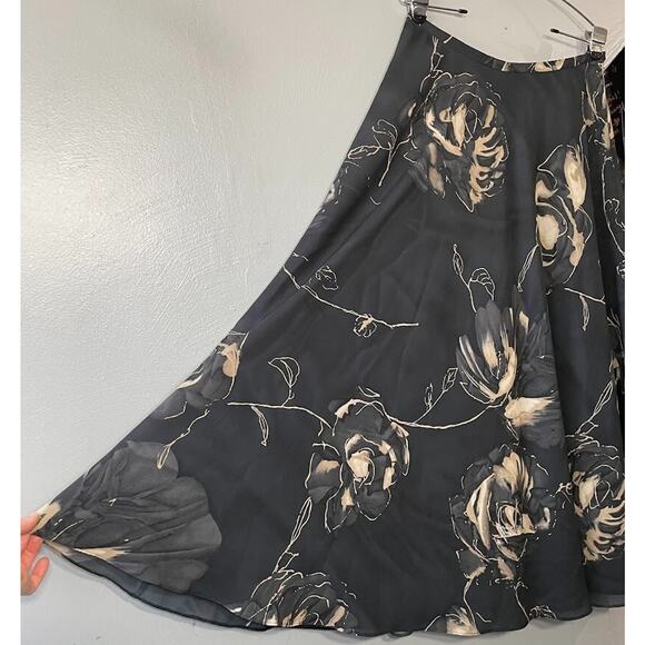 Studio Size 12 Black Floral Maxi Full Circle Skirt Whimsigoth Goth Romantic Dark - Picture 1 of 9